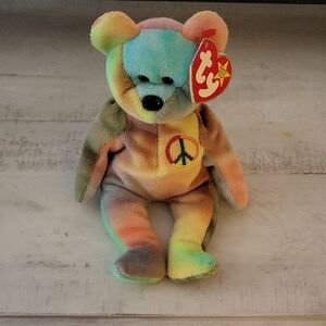Ty Beanie Baby "Peace" Multicolor Peace Bear Stuffed Animal